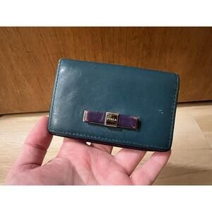 Furla Bow Card‎ Holder Teal And Purple Bifold Card Case Leather Silver Hardware